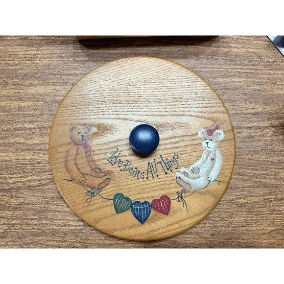 Vintage KS Lanam Co Wooden Lid Love Bears All Things Folk Art Teddy Bear