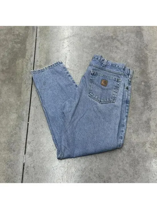 vintage carhartt faded blue relaxed baggy fit jeans size 34 x 30