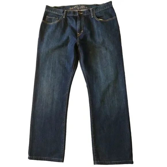 Old Navy Jeans Men 38x32 Blue Denim Loose‎ Fit Dark Wash Casual Travel Vacation