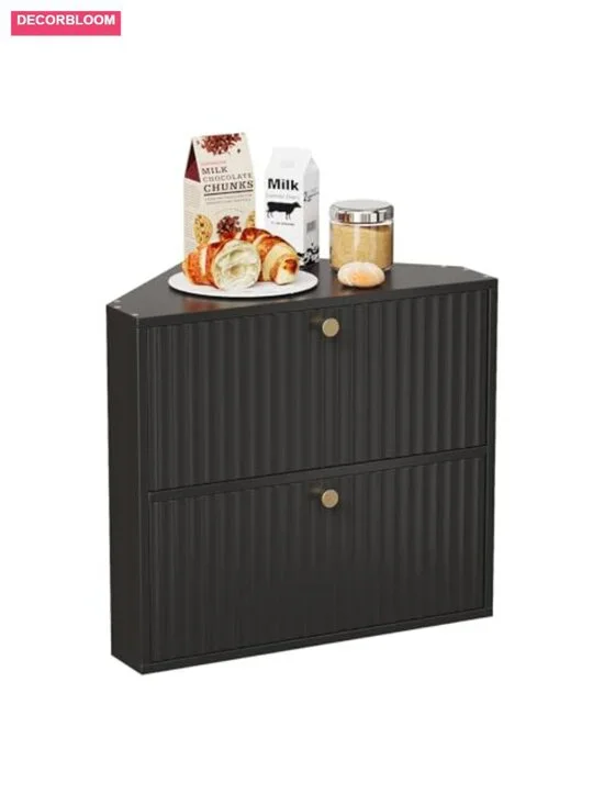 Corner Bread Box for Kitchen Countertop Bamboo Two Layer Large Capacity Storage