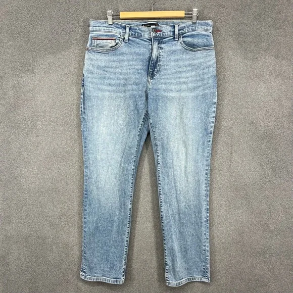 Tommy Hilfiger Mens Light Wash Straight Leg Stretch Jeans 34x30 Blue