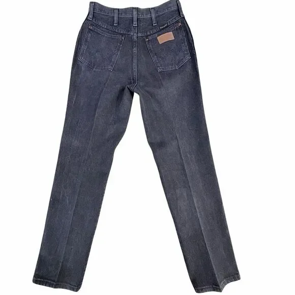 Vintage 90s Wrangler Jeans Black Faded Denim USA Made Cowboy Cut Mens 29x32 EUC