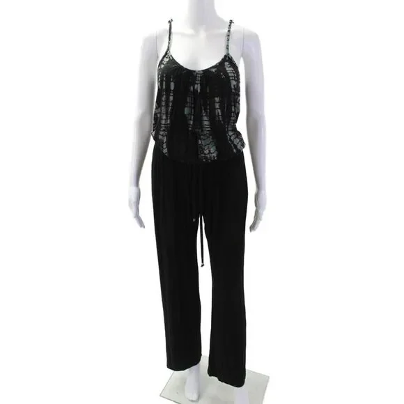 Gypsy 05 Women Black Scoop Neck Geometric Bamboo Jumpsuit Sleeveless Size S