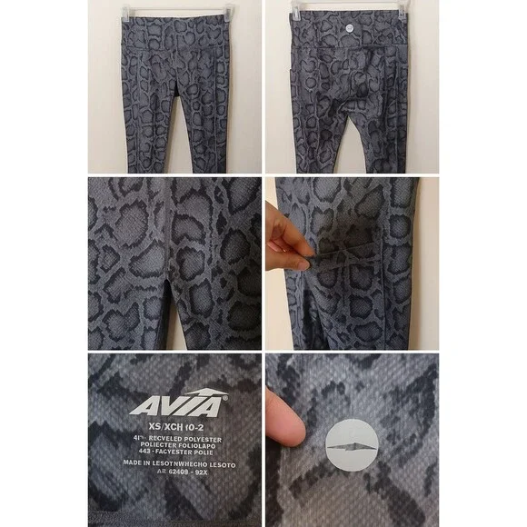 Avia Leggings XS Snakeskin‎ Print Recycled Polyester Pockets Moisture-wicking