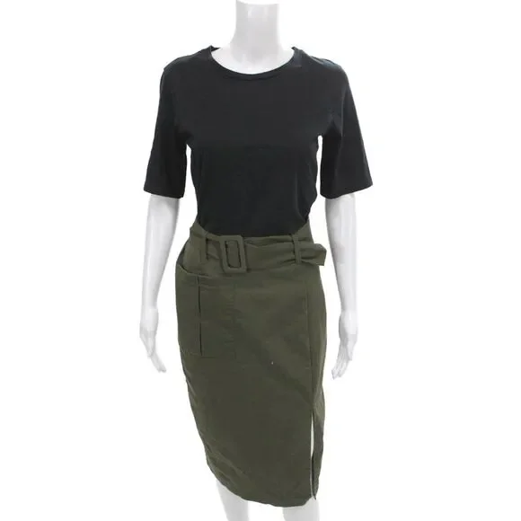 Zara Woman Women Cargo Straight Pencil Skirt Green Size M