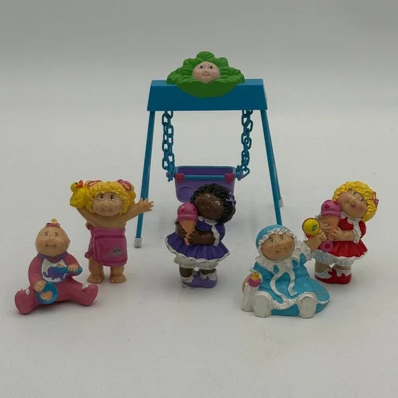 Vintage 1984 Cabbage Patch Kids PVC Mini Figurine Lot with Swing Set 6pc 80s Toy