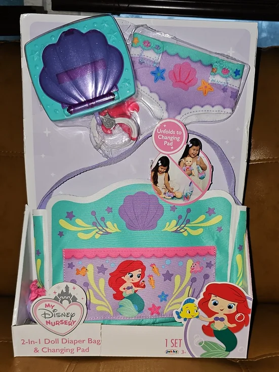 Disney Ariel Doll Diaper Bag & Changing Pad in Purple, Teal