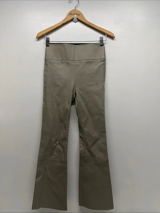 Sprwmn Leggings 100% Lamb Leather Flare Pants Wide Waist Stretch Beige Size XS