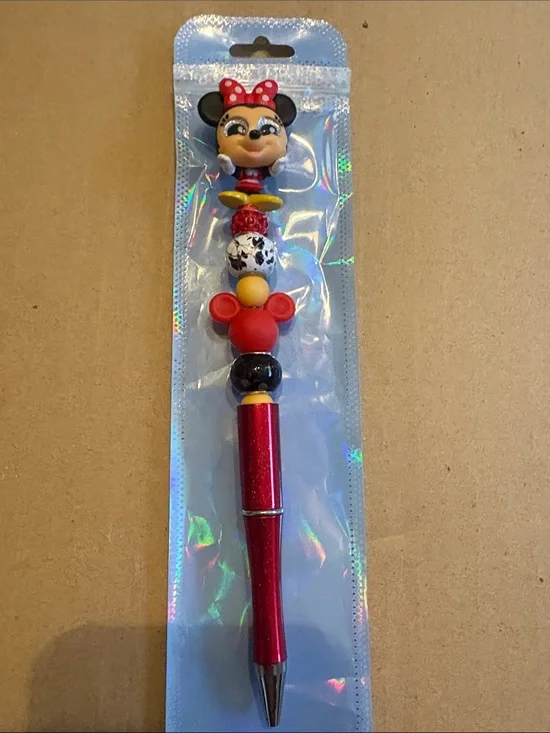Red Minnie-Style Beaded Pen for Kids