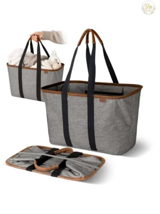 Collapsible Tote Bag 30L Structured with Handles Folds Flat Canvas