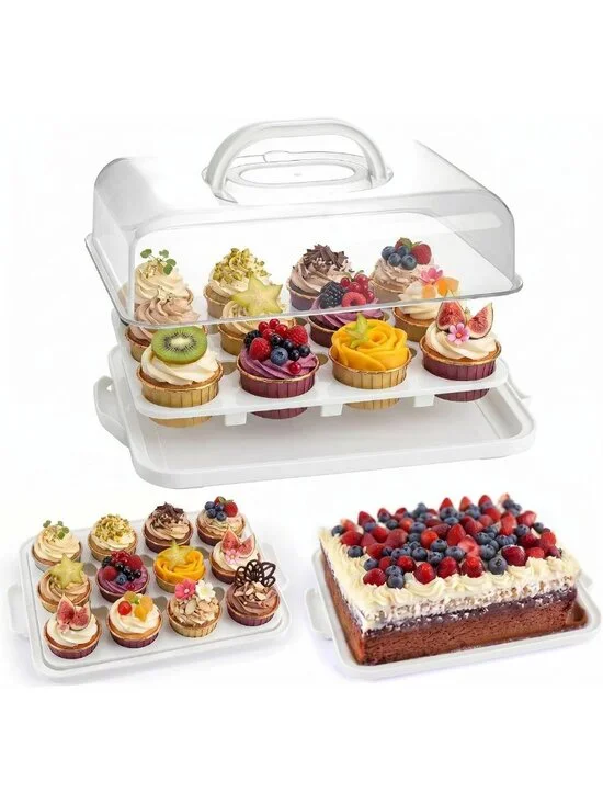 2-in-1 Cake Carrier with Lid & Handle - 12 Cupcake Capacity, Perfect for