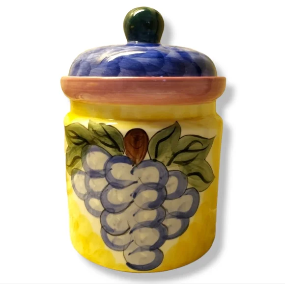 Vtg Canister Cookie Jar GEI Grapes Sealing Lid