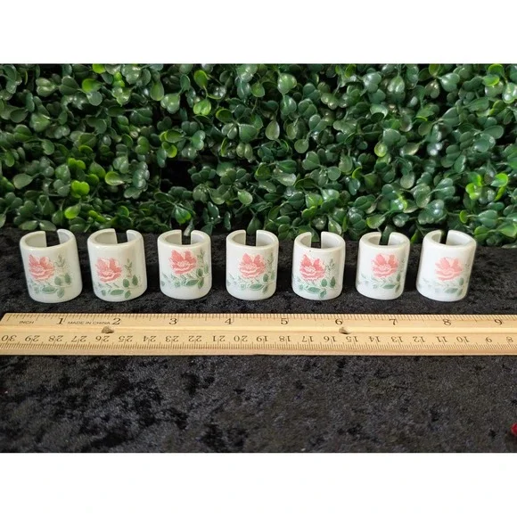 Vintage Chilton Toys Mini Porcelain Napkin Rings Set of 7 Pink Floral Tea Set