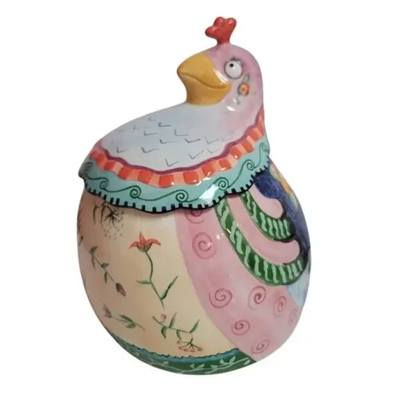Fitz and Floyd Gypsy Chicks quirky Kitschy Goofy Eyed Hen Cookie Jar Multicolor