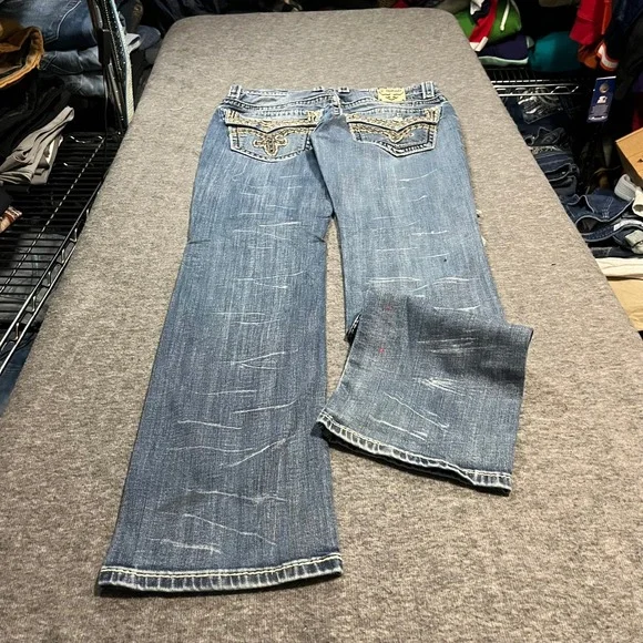 Rock Revival Edwin Straight Jeans Mens 32x33 Thrashed Distressed Y2K Repaired