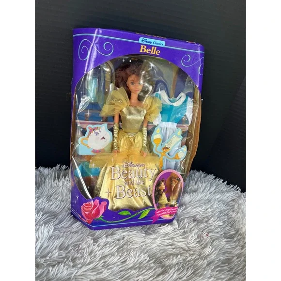 Vintage 1991 Disney Beauty and the Beast Belle Doll Mattel 2433 Gold Gown NIB