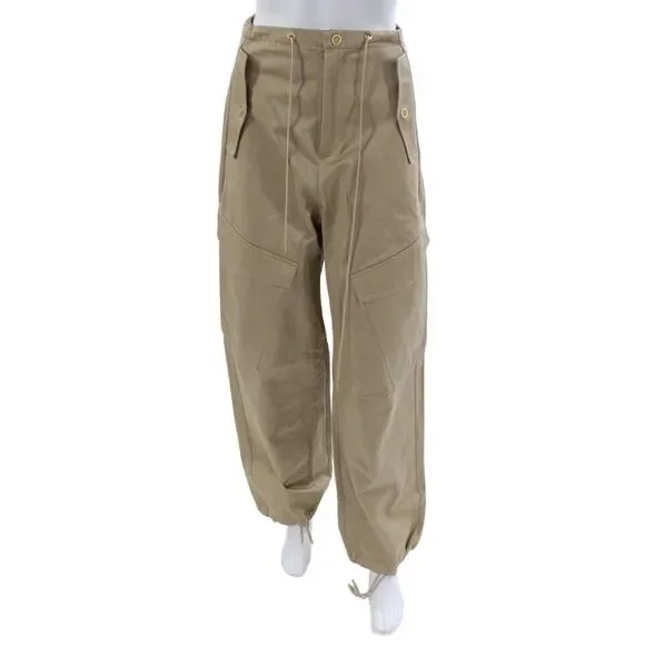 Dion Lee Women Beige Cargo Pants Drawstring Cotton Twill Size M