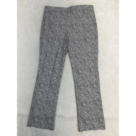 Chico's Herringbone Pull On Pants Womens 2 12 Black White Straight Leg Career