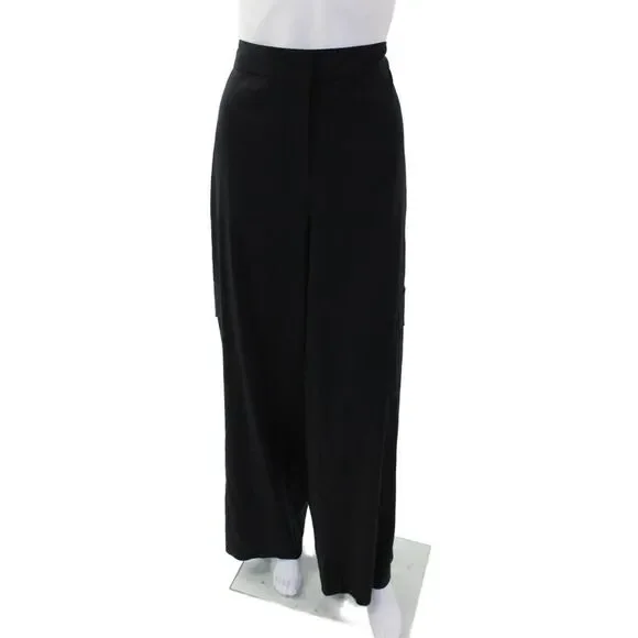 Estelle & Finn Womens Linen High Rise Pockets Full Leg Trouser Pants Black Sz 12