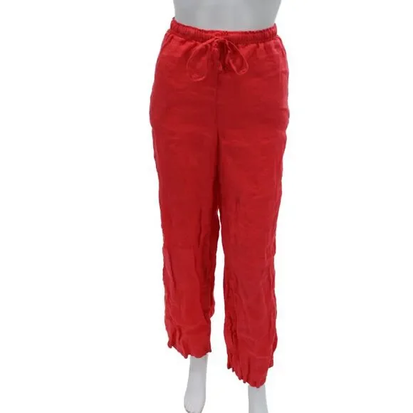J Crew Womens Red Linen Cropped Pants Drawstring Inseam 30 Size M Tall