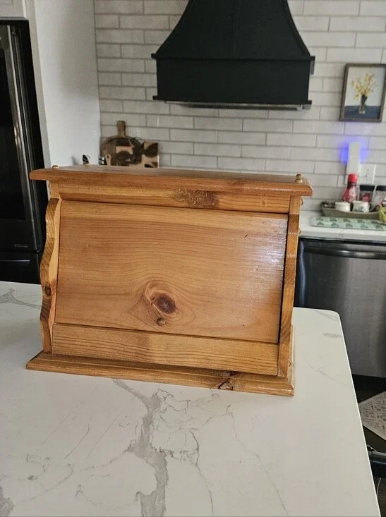 Solid Wood Bread Box in Warm Honey Tone