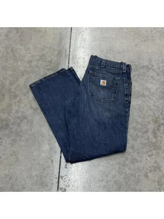vintage carhartt faded dark blue relaxed baggy fit jeans size 34 x 32