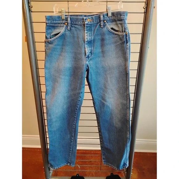 Wrangler Cowboy Cut 13MWZPW Mens 34x30 Blue Denim Regular Fit Straight Leg Jeans