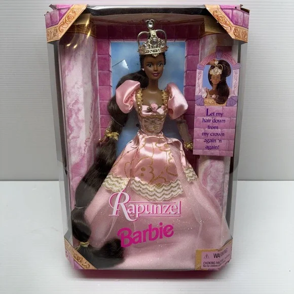 Vintage 1997 Rapunzel Barbie Doll African American Mattel 18164 Damaged Box