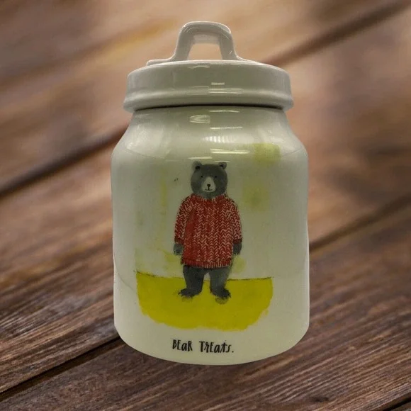 Rae Dunn Magenta Artisan Collection Bear Treats Lidded Canister Jar 7” h x 4.5 w