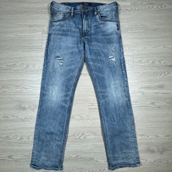 Silver Jeans Co Men Eddie Relaxed Straight‎ Leg Medium Wash Distressed 34x34