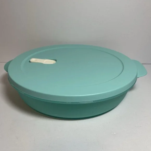 Tupperware Crystal Wave Plus #3284C Divided Container Dish w/ Lid Teal Blue Nice