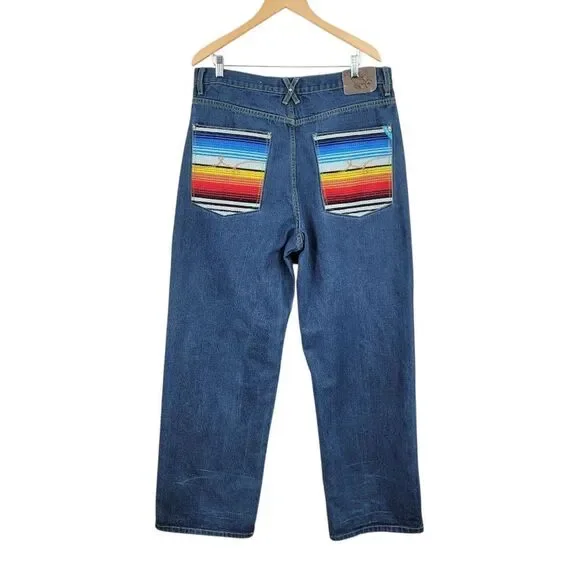 LRG Colorful Embroidered Wide Leg Baggy Denim Jeans