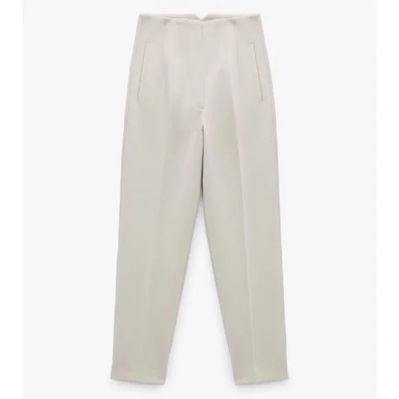Zara Cream High-Waist Tapered Pants