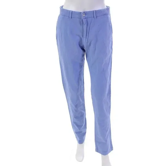 Les Canebiers Womens Cotton Zip Button Boot Leg Lined Pants Blue Size XS