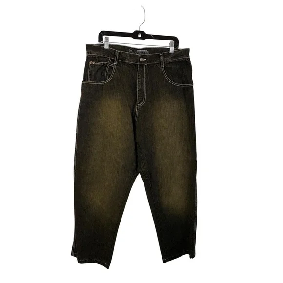 Southpole Mens Baggy Jeans Black Distressed Contrast Stitch Y2K Size 38x29