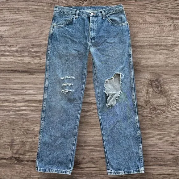 Rustler Vintage 90s Distressed Straight Leg Jeans 34x29 Blue Cotton Grunge