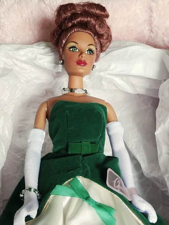 Velvet 'N' Bows Charice Doll By MiKelman #10699 Red Hair,  Green & Ivory Gown