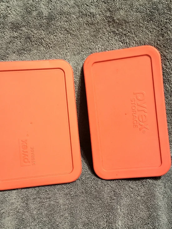 Vintage PYREX Set Of 2 Storage  Plastic Lids # 7210- PC, # 7214 - PC RED