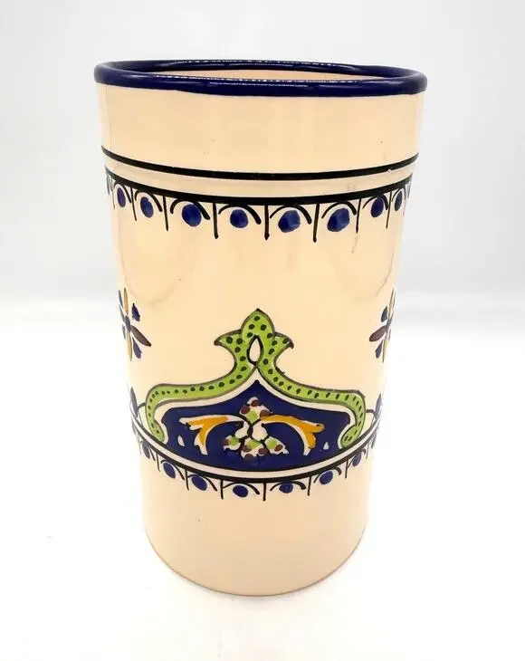 Le Souk Ceramique Salvena Stoneware Hand-Painted Utensil Holder Canister Tunisia