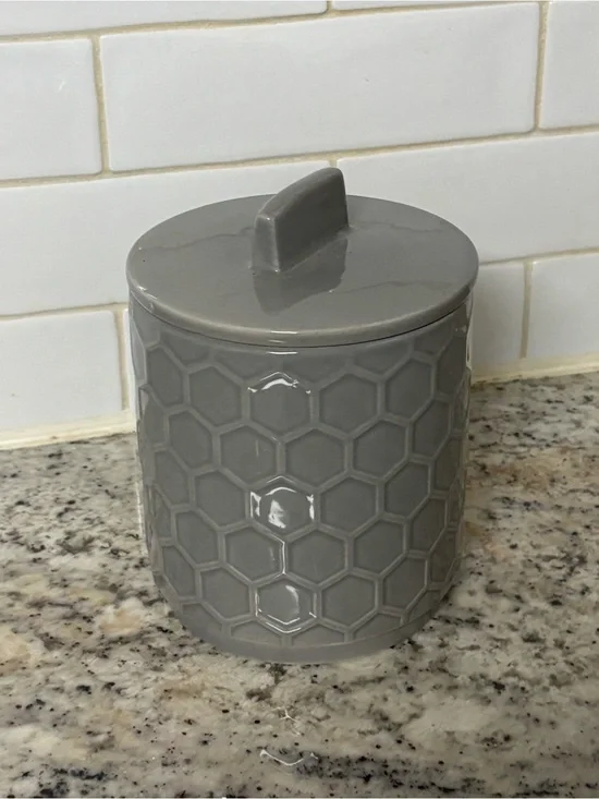 Gray Honeycomb Ceramic Kitchen Canister w Lid Modern Farmhouse