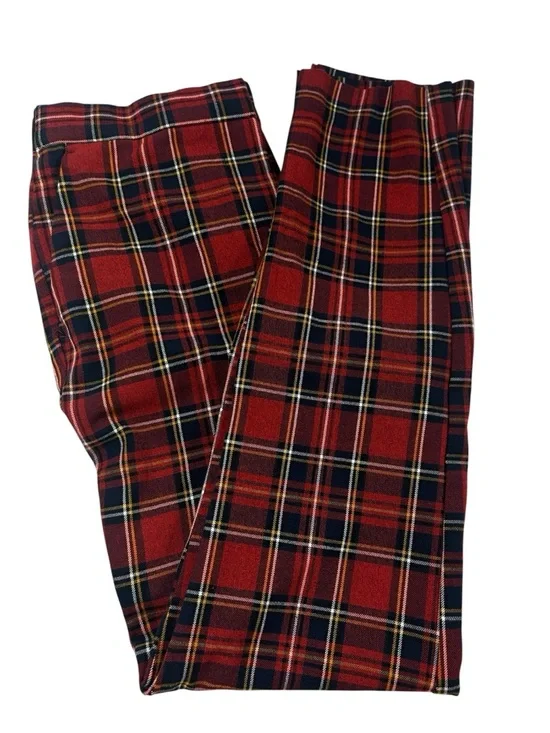Zara Red Plaid Tartan Slim High Waist Pants XS 24 Holiday Dark Academia PrepSize