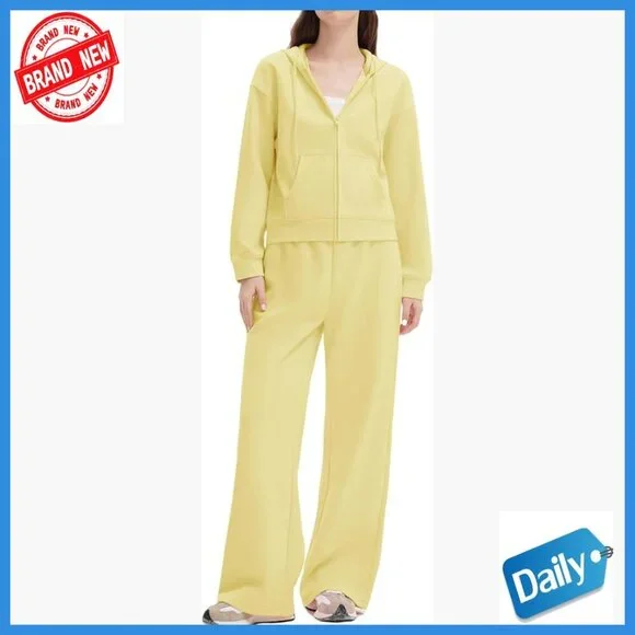 2-Piece Sweatsuit Set, Zip Hoodie & Wide Leg Sweatpants, Lounge Activewear
