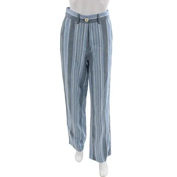 See by Chloe Unisex Dress Pants Blue Striped Cotton Linen Size 36