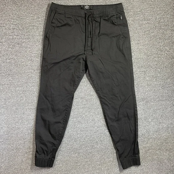 Hollister Advanced Stretch Joggers Mens Large Black Drawstring Tapered Pants