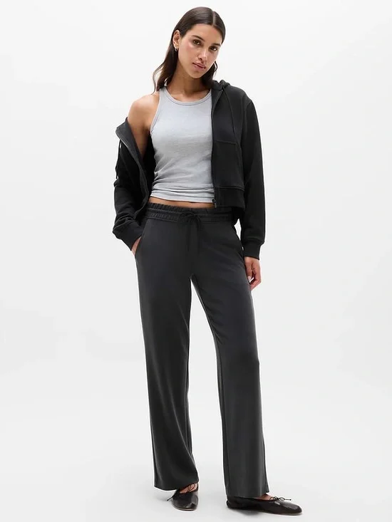 Athleta Seasoft Mid-Rise Pants Black Straight Leg Pull On Athleisure Travel XS T