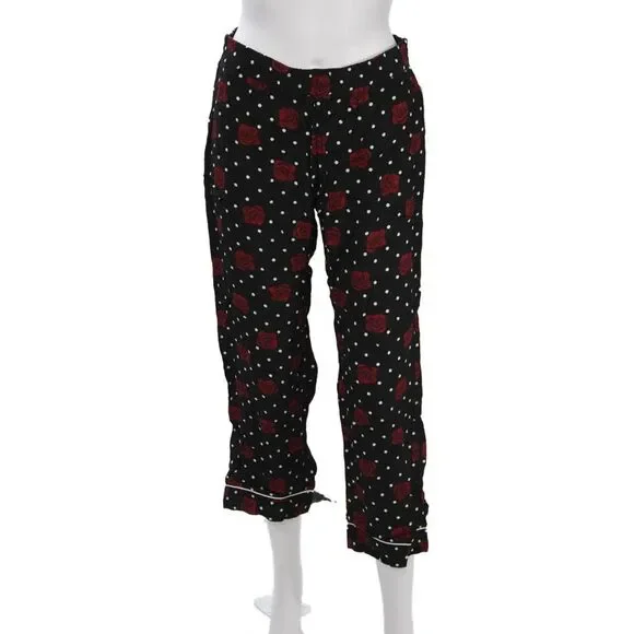 Three Dots Women Cropped Floral Polka Dot Viscose Black Pants Size XS