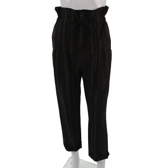 Zara Unisex Paperbag Cropped Striped Black Pants Size S
