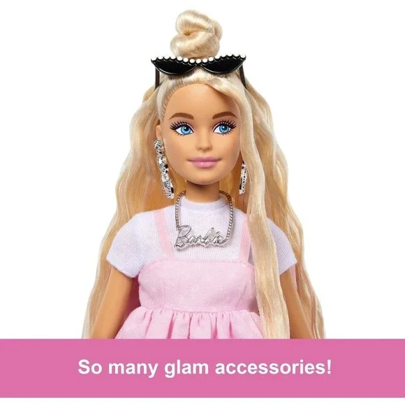 Barbie Deluxe Style Doll #3 in Barbiecore Outfit Blond Hair in Top Knot BRANDNEW
