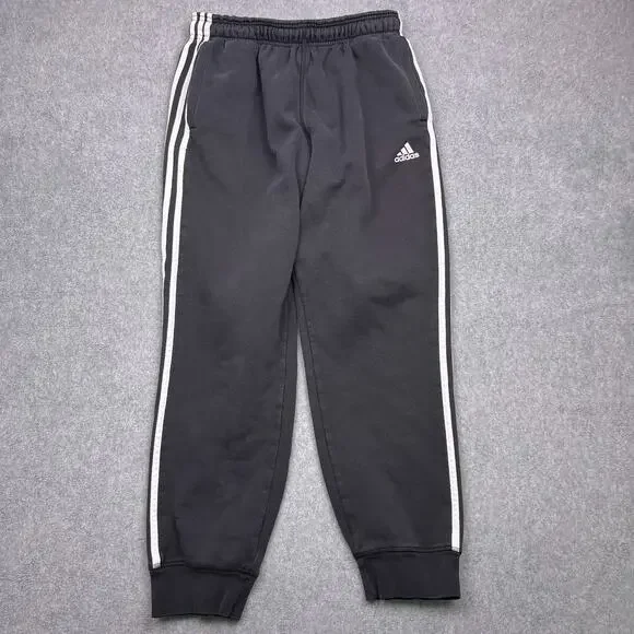 adidas sweatpants mens large black 3 stripe‎ jogger tapered