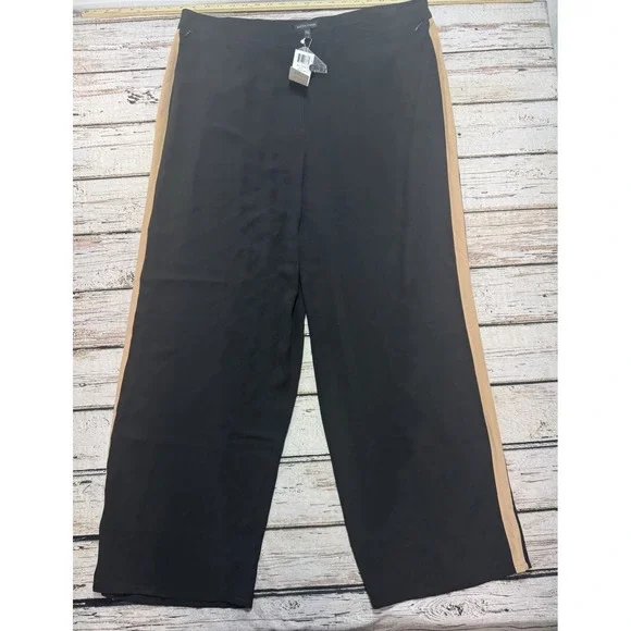 EILEEN FISHER Signature 100% Silk Georgette Crepe Pants Black Brown Size 18 NWT